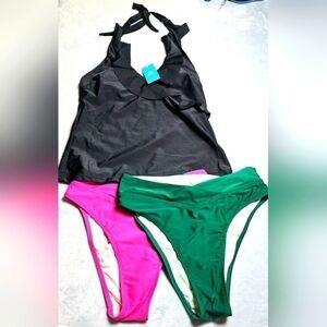 47.🆕Small Cupshe Tankini Top with 2 Cupshe HighCut Bikini Bottoms